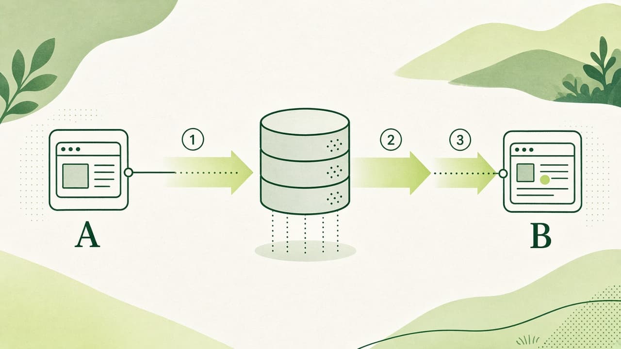 Application versions A and B share a database across three transition phases.