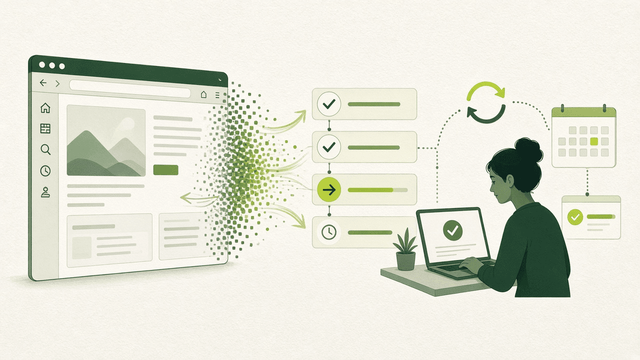 Portal interface with navigation, form steps, and checks — an application that does a real job.
