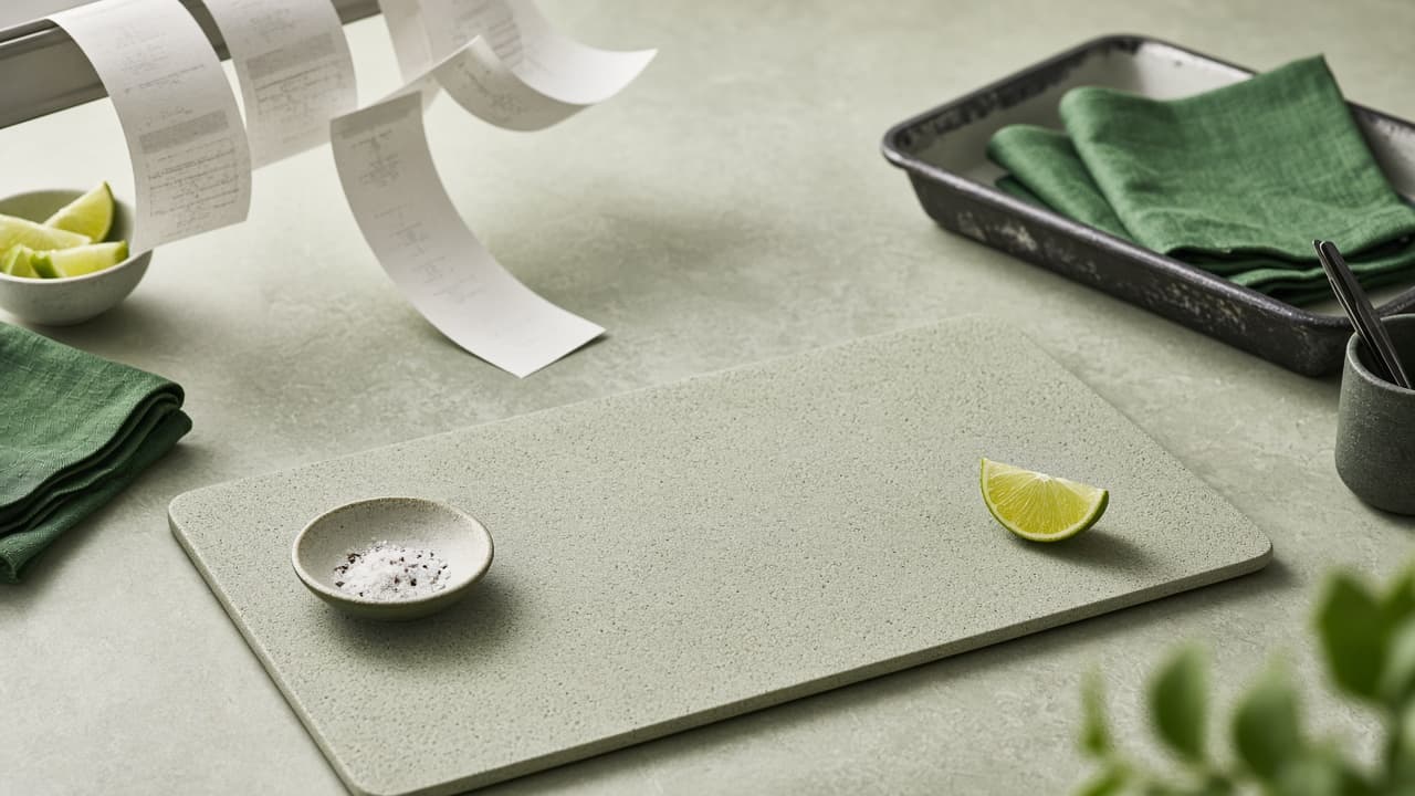 Flow board with Service, Kitchen, and Pass lanes — hospitality as clear hand-offs.